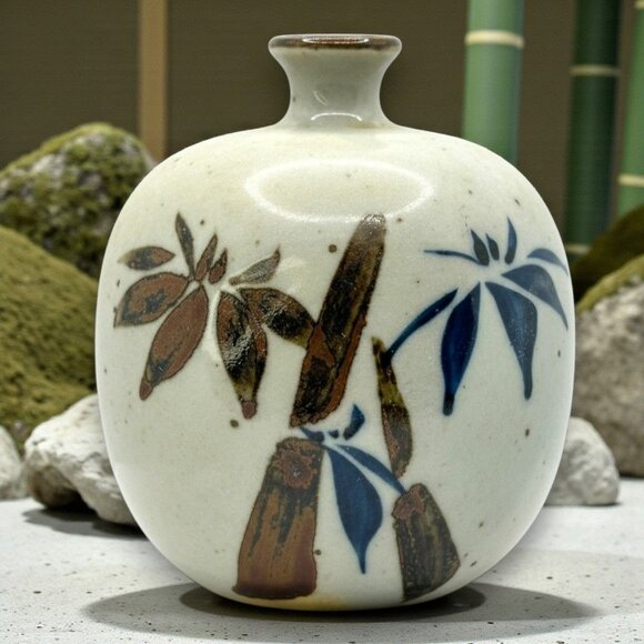 Handcrafted Vintage Ceramic Vase Bamboo Design - 4 In Tall Decorative - Picture 2 of 7